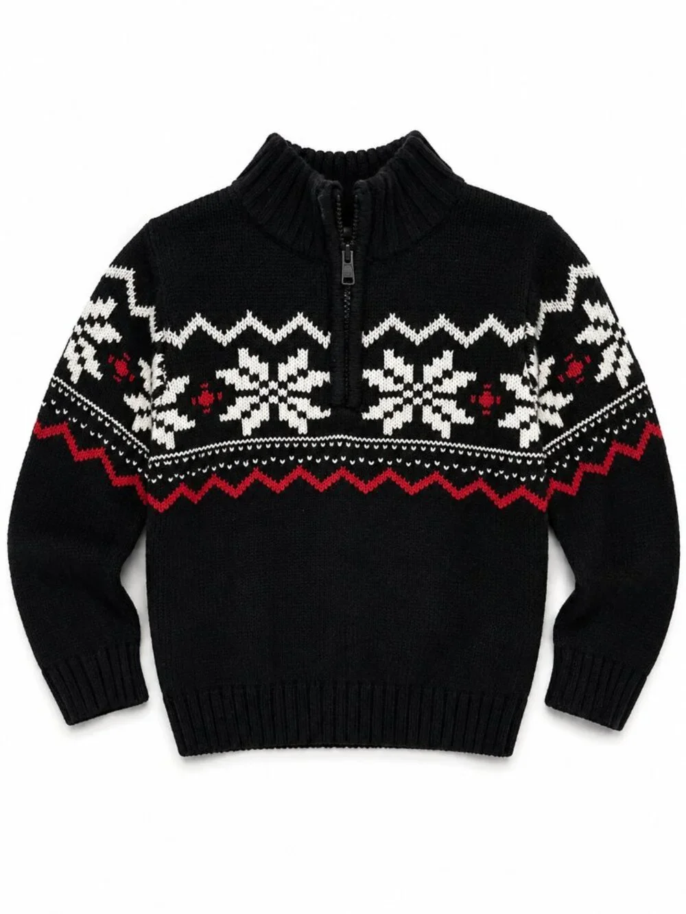 NWT Gymboree Toddler Boys Nordic Sweater 3T Black Red White Snowflake Winter